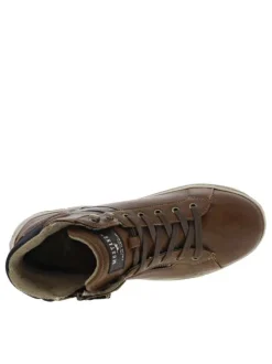 Bottines marron plates, à lacets et zip latéral et logo sur le contrefort