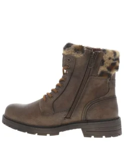 Bottines marron à talon décroché bas avec un zip et des lacets ronds