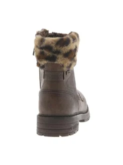 Bottines marron à talon décroché bas avec un zip et des lacets ronds