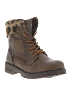 Bottines marron à talon décroché bas avec un zip et des lacets ronds