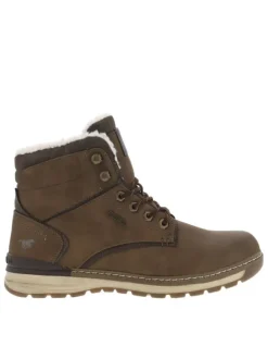 Bottines marron à talon plat et à lacets et zip latéral avec doublure chaude