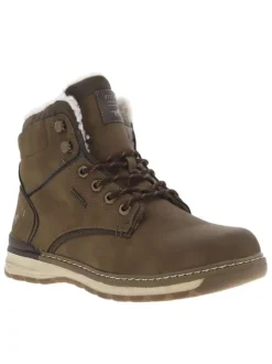 Bottines marron à talon plat et à lacets et zip latéral avec doublure chaude