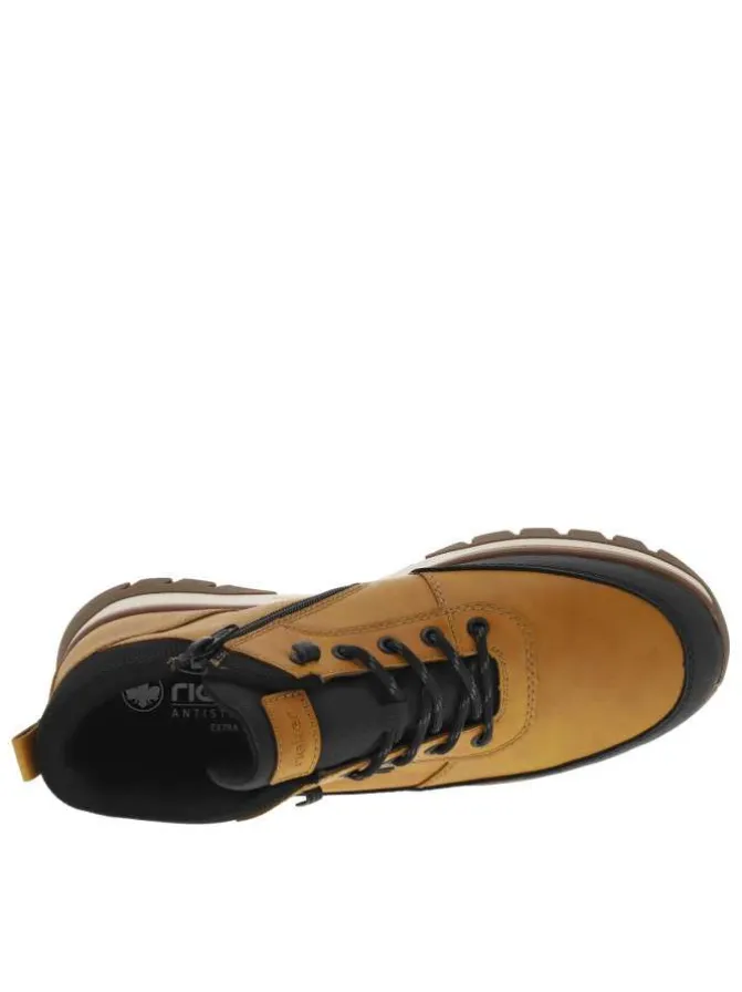 Bottines miel à talon plat avec des lacets ronds et un zip latéral