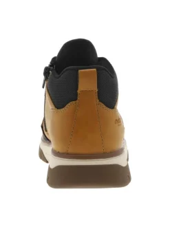 Bottines miel à talon plat avec des lacets ronds et un zip latéral