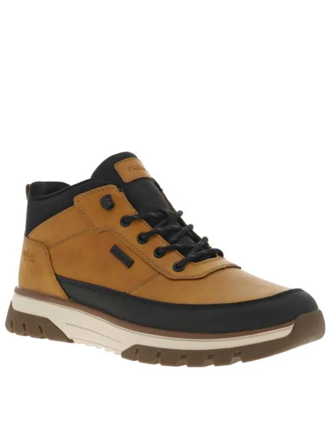 Bottines miel à talon plat avec des lacets ronds et un zip latéral