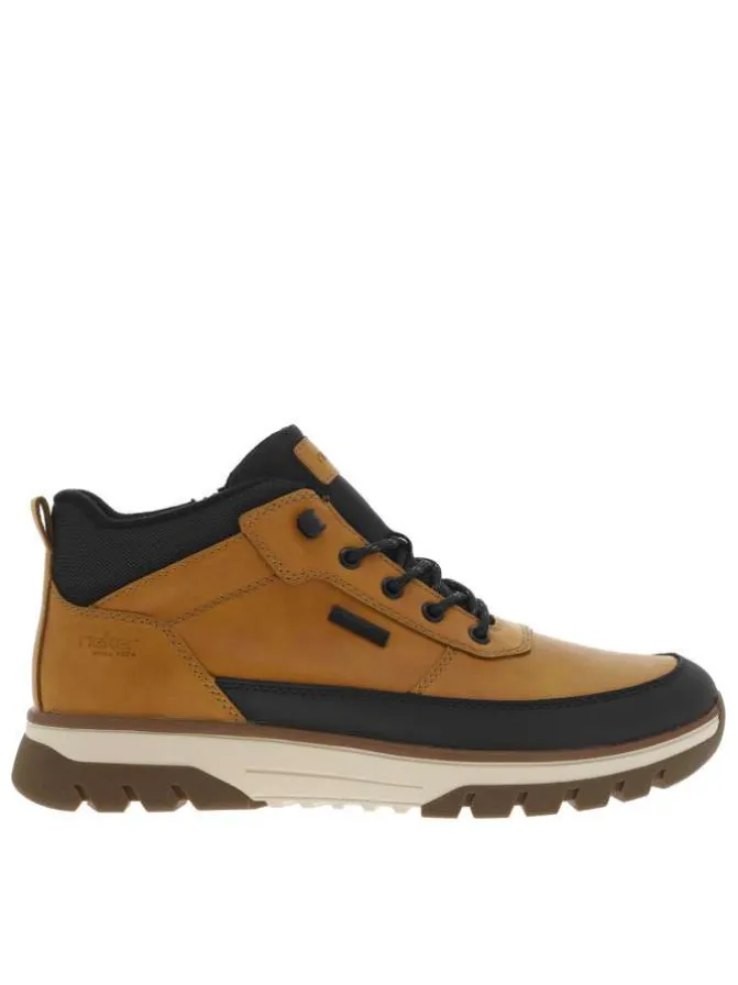 Bottines miel à talon plat avec des lacets ronds et un zip latéral