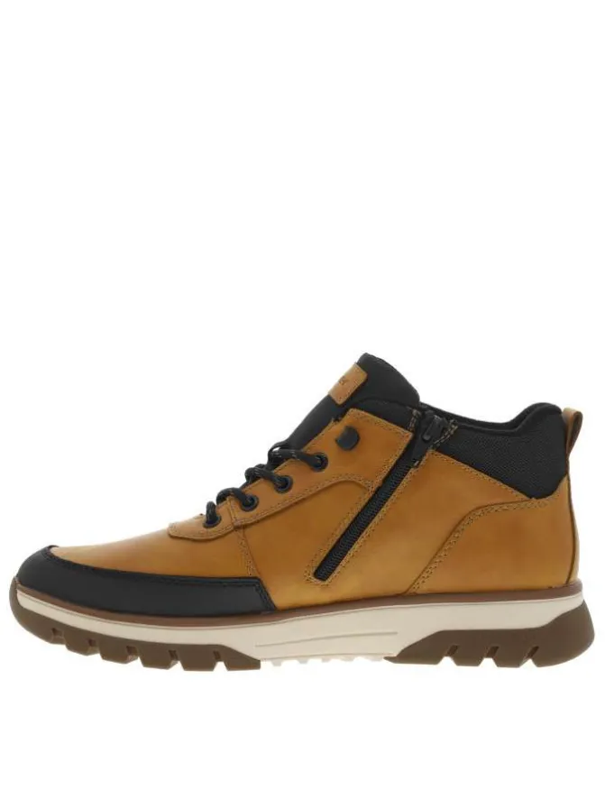 Bottines miel à talon plat avec des lacets ronds et un zip latéral