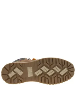 Bottines miel à talon plat avec un zip et des lacets ronds et logo embossé