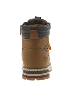 Bottines miel à talon plat avec un zip et des lacets ronds et logo embossé