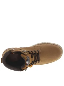 Bottines miel à talon plat avec un zip et des lacets ronds et logo embossé