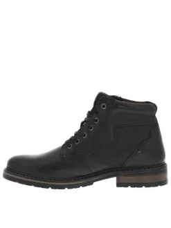 Bottines noires en cuir à talon décroché bas et à lacets plats