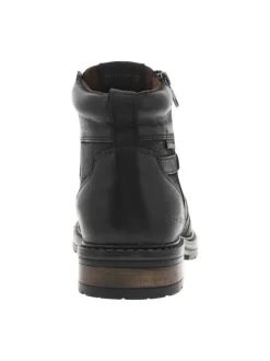 Bottines noires en cuir à talon décroché bas et à lacets plats