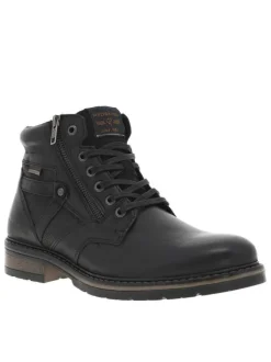 Bottines noires en cuir à talon décroché bas et à lacets plats