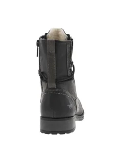 Bottines noires, fourrées, à talon gris décroché bas et à lacets et zip latéral