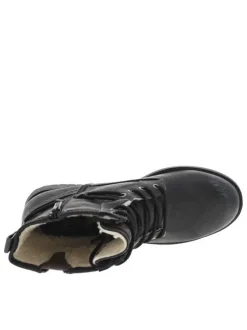 Bottines noires, fourrées, à talon gris décroché bas et à lacets et zip latéral