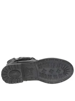 Bottines noires, fourrées, à talon gris décroché bas et à lacets et zip latéral