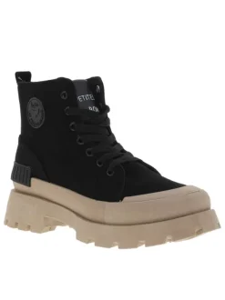 Bottines noires à semelle plateforme compensée à talon décroché moyen et à lacets plats