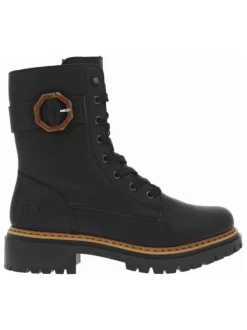 Bottines noires à talon décroché bas avec des lacets plats et un zip