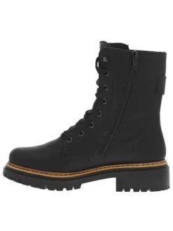 Bottines noires à talon décroché bas avec des lacets plats et un zip