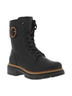 Bottines noires à talon décroché bas avec des lacets plats et un zip