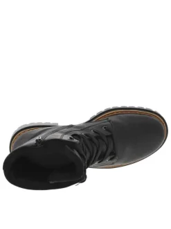 Bottines noires à talon décroché bas avec des lacets plats et un zip