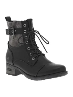 Bottines noires à talon décroché bas avec des lacets ronds et un zip latéral