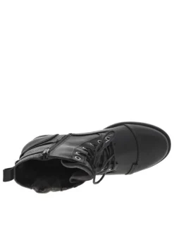 Bottines noires à talon décroché bas avec des lacets ronds et un zip latéral