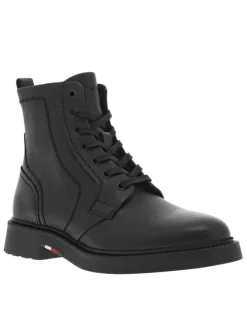 Bottines noires à talon décroché bas avec lacets, zip et liseré tricolore