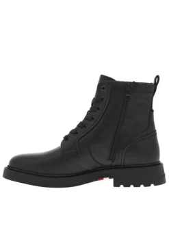Bottines noires à talon décroché bas avec lacets, zip et liseré tricolore