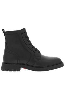 Bottines noires à talon décroché bas avec lacets, zip et liseré tricolore