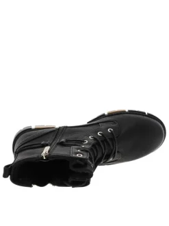 Bottines noires à talon décroché bas avec un zip des lacets ronds