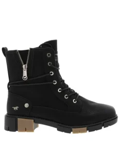 Bottines noires à talon décroché bas avec un zip des lacets ronds