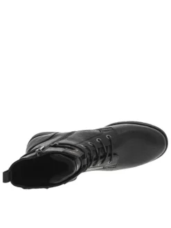 Bottines noires à talon décroché bas avec un zip et des lacets ronds
