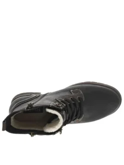 Bottines noires à talon décroché bas avec un zip et des lacets ronds