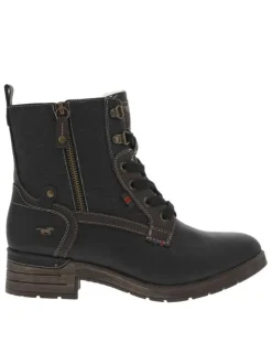 Bottines noires à talon décroché bas avec un zip et des lacets ronds