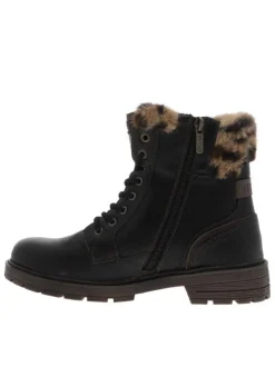 Bottines noires à talon décroché bas avec un zip et des lacets ronds