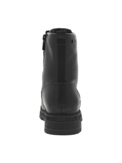 Bottines noires à talon décroché bas avec un zip et des lacets ronds