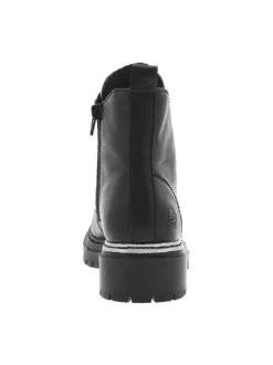 Bottines noires à talon décroché bas avec un zip et des lacets ronds