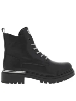 Bottines noires à talon décroché bas avec un zip et des lacets ronds