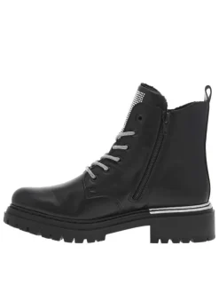 Bottines noires à talon décroché bas avec un zip et des lacets ronds