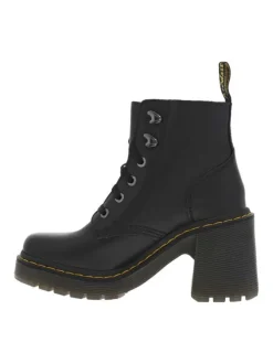 Bottines noires à talon décroché haut avec des lacets plats et un talon épais
