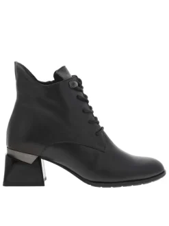 Bottines noires à talon, à lacets et à zip avec surpiqûre ton sur ton