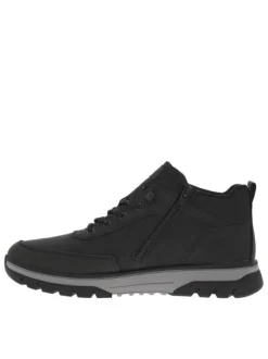 Bottines noires à talon plat avec des lacets ronds et un zip latéral