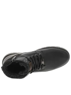 Bottines noires à talon plat pourvues d'une fermeture zippée et de lacets