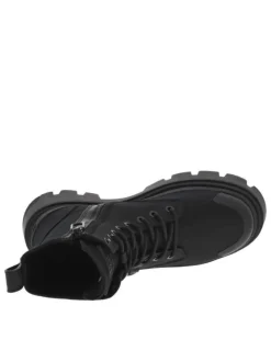 Bottines noires à talon semi-compensé et à lacets ronds et zip latéral noirs