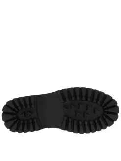Bottines noires vernis à talon décroché bas avec des lacets plats et un zip