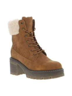 Bottines noisette à talon décroché moyen avec un zip et des lacets ronds