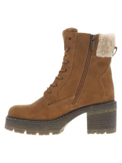 Bottines noisette à talon décroché moyen avec un zip et des lacets ronds