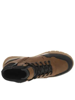 Bottines noisette à talon plat avec lacets ronds et zip latéral