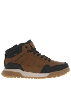 Bottines noisette à talon plat avec lacets ronds et zip latéral